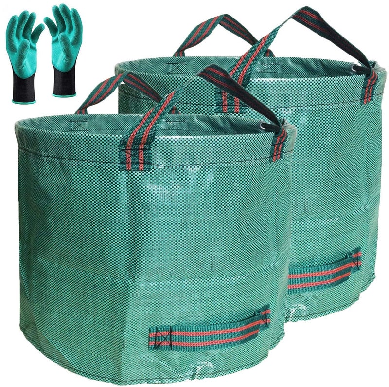 Tespher Standard 2-Pack 16 Gallon Yard Lawn Garden Bags (D18, H15 inch) w/Gardening Gloves for Yard Waste Bags,Patio Debris Container,Camping Trash Bin,Recycling Bag,Laundry Bin,Lawn Weeds,Leaf Bag 4 handles - Image 1